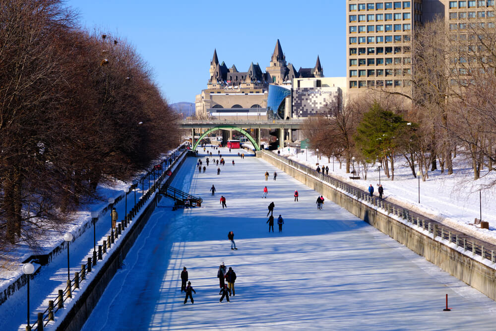Aerial view of the Redeau Canal Skateway in Ottawa